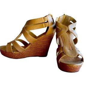 open toe strappy design high heel wedges size 8.5